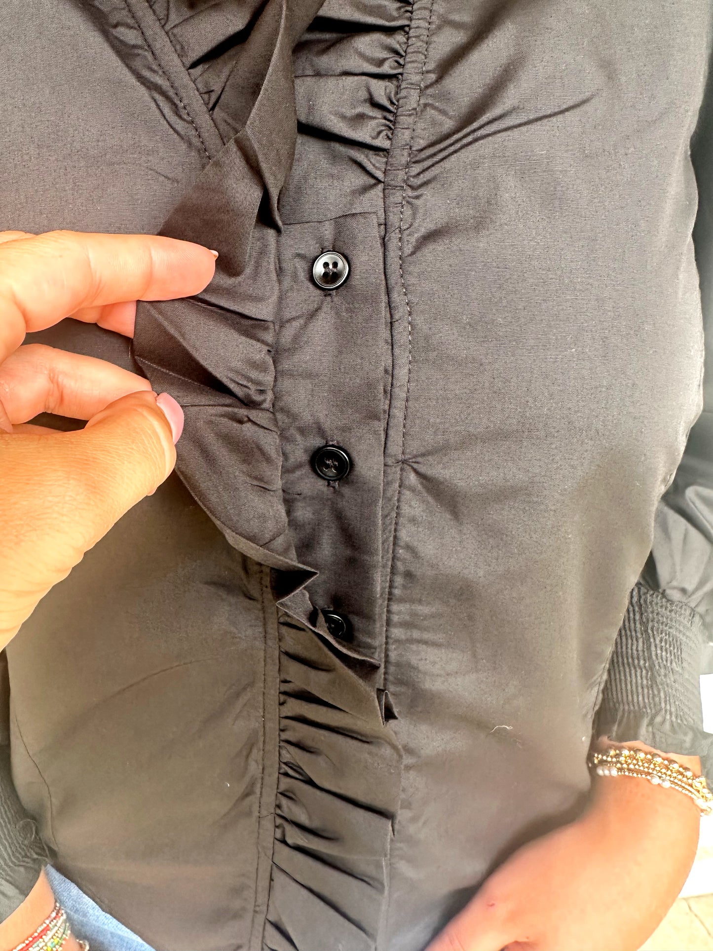 Black Ruffle Detail Top