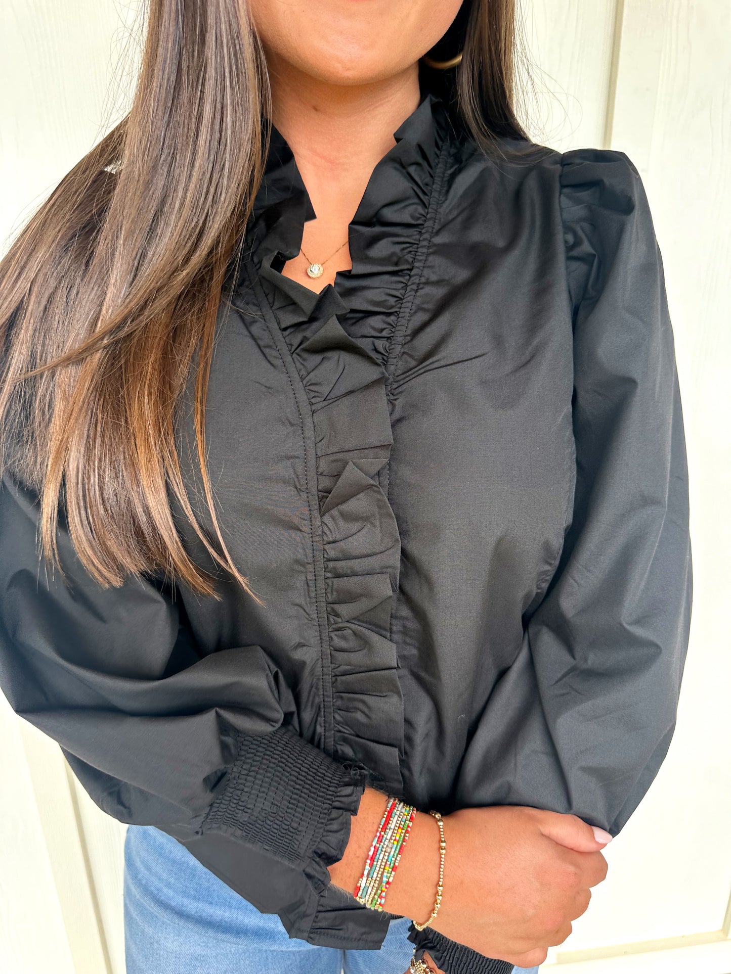 Black Ruffle Detail Top