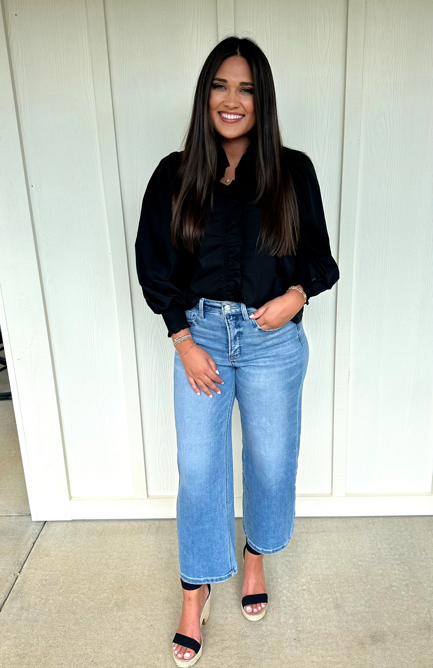 Black Ruffle Detail Top