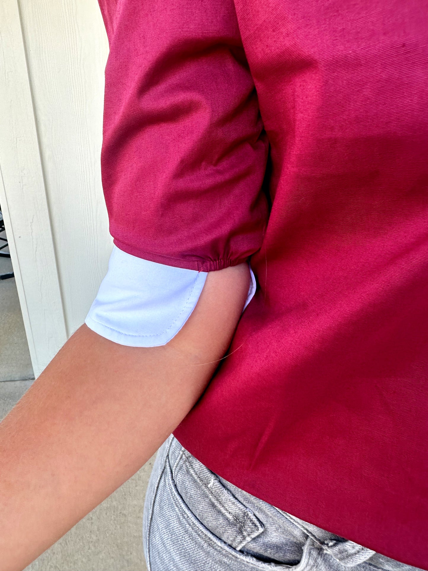 Burgundy/White Ruffle Collar Top