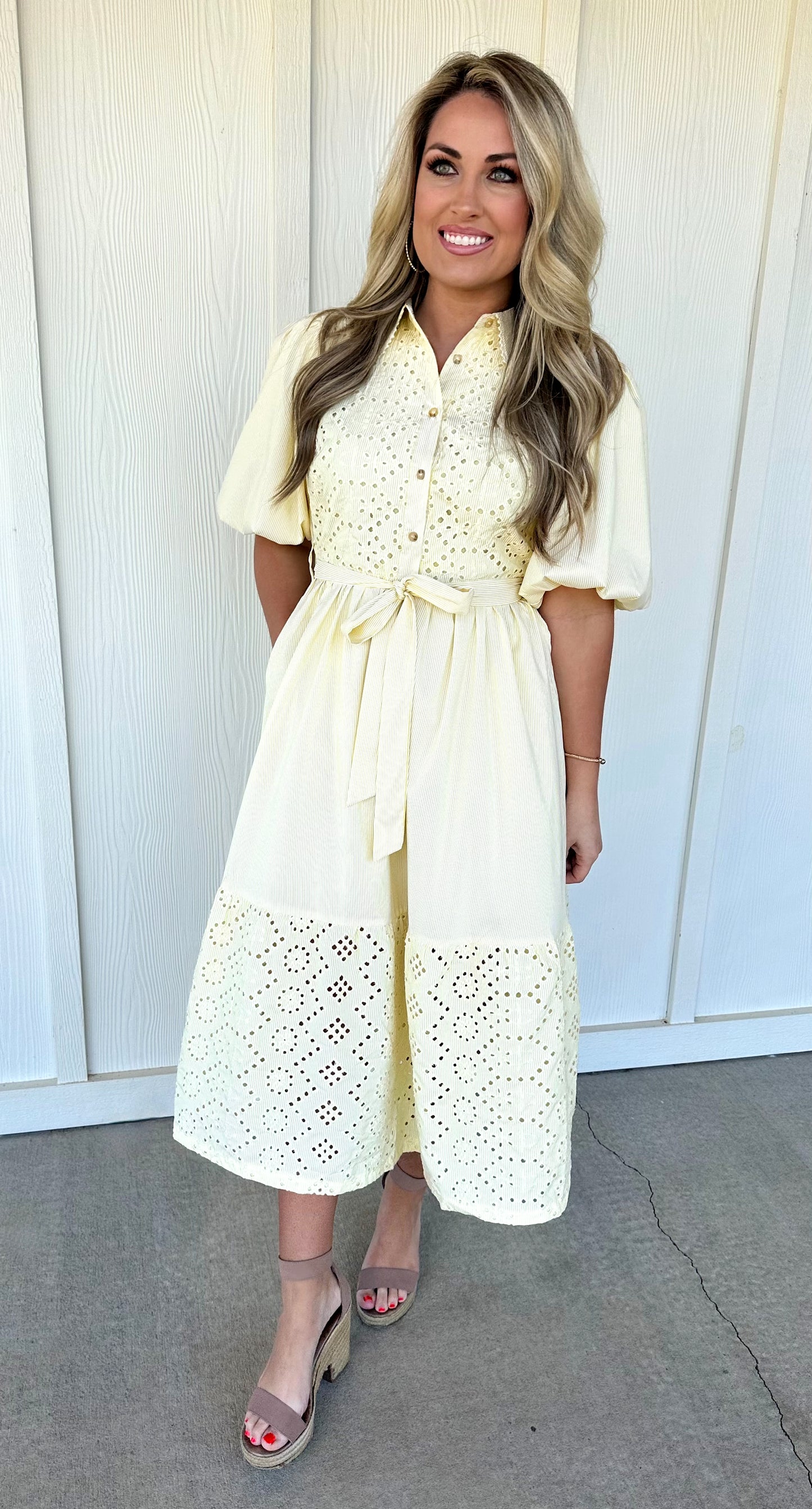 Yellow Stripe Eyelet Midi