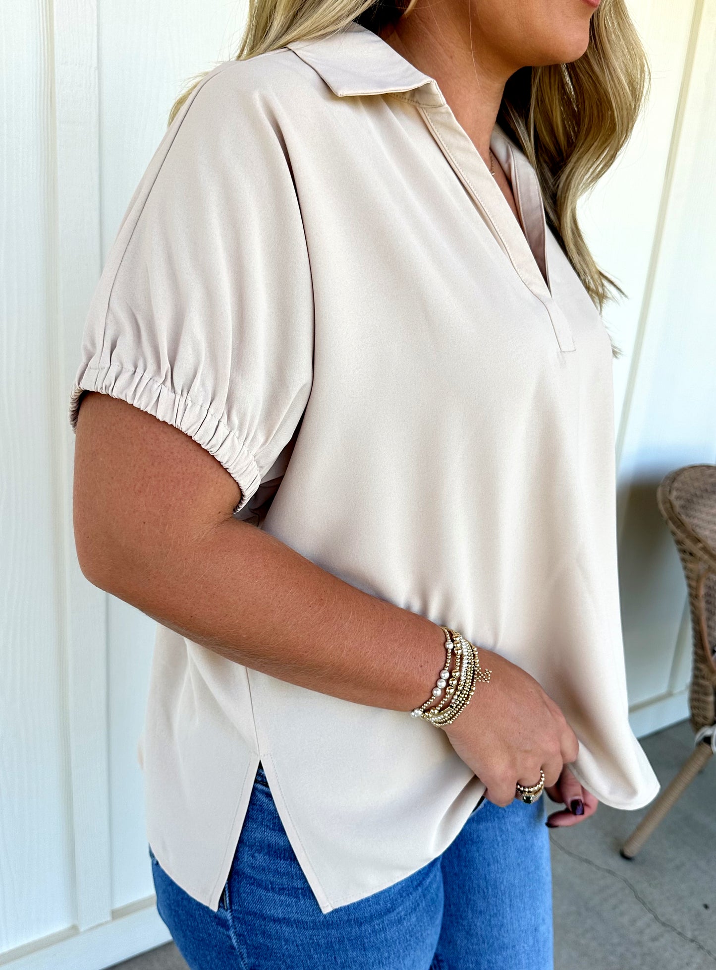 Cream Collar Top