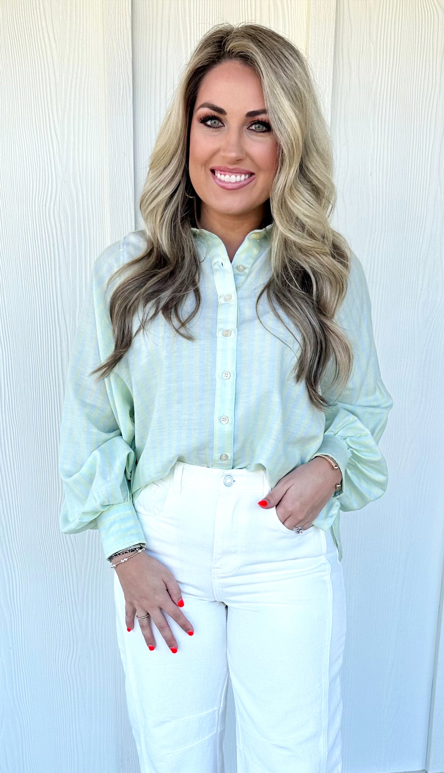 Mint Blue Stripe Top