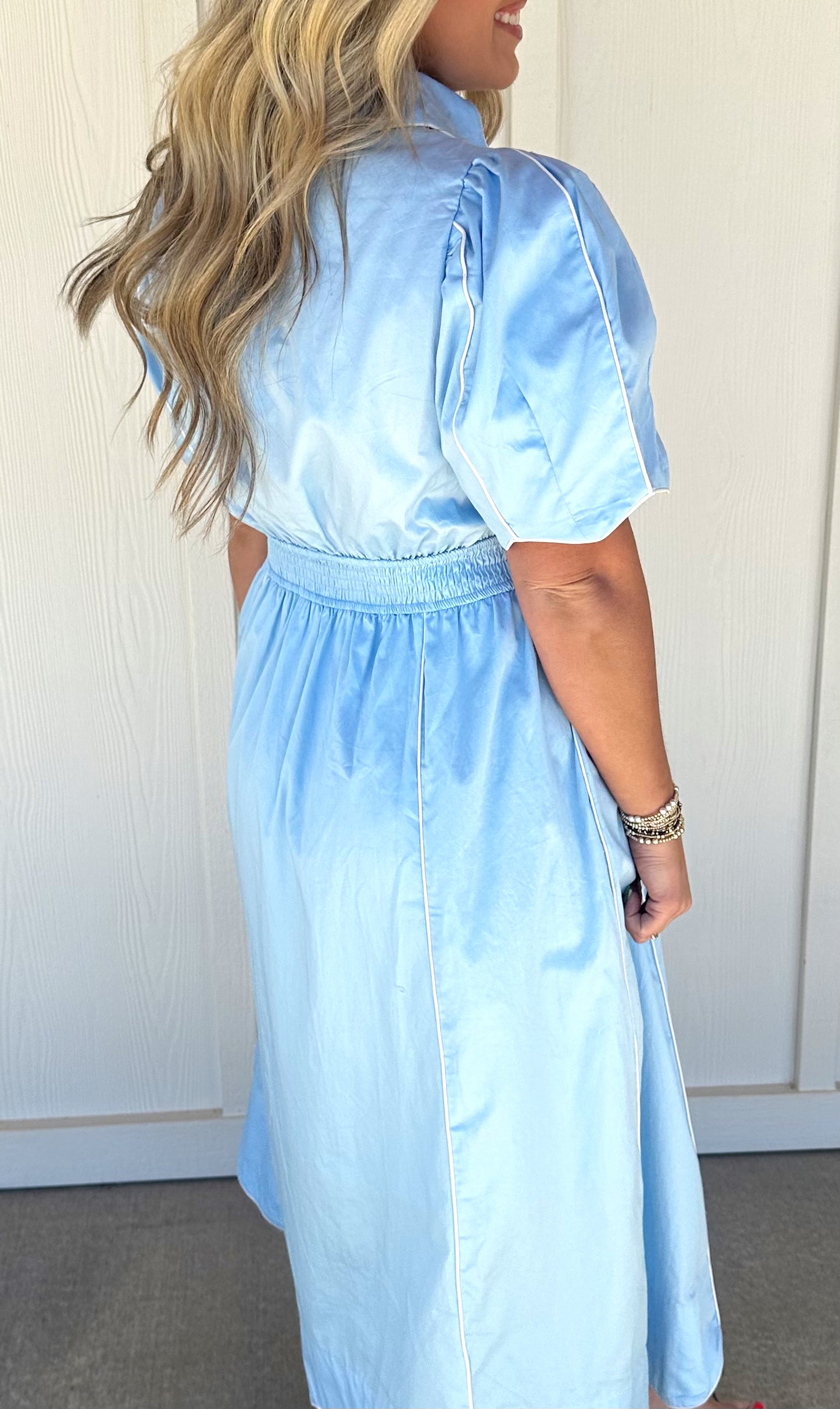 Sky Blue Scallop Piping Midi