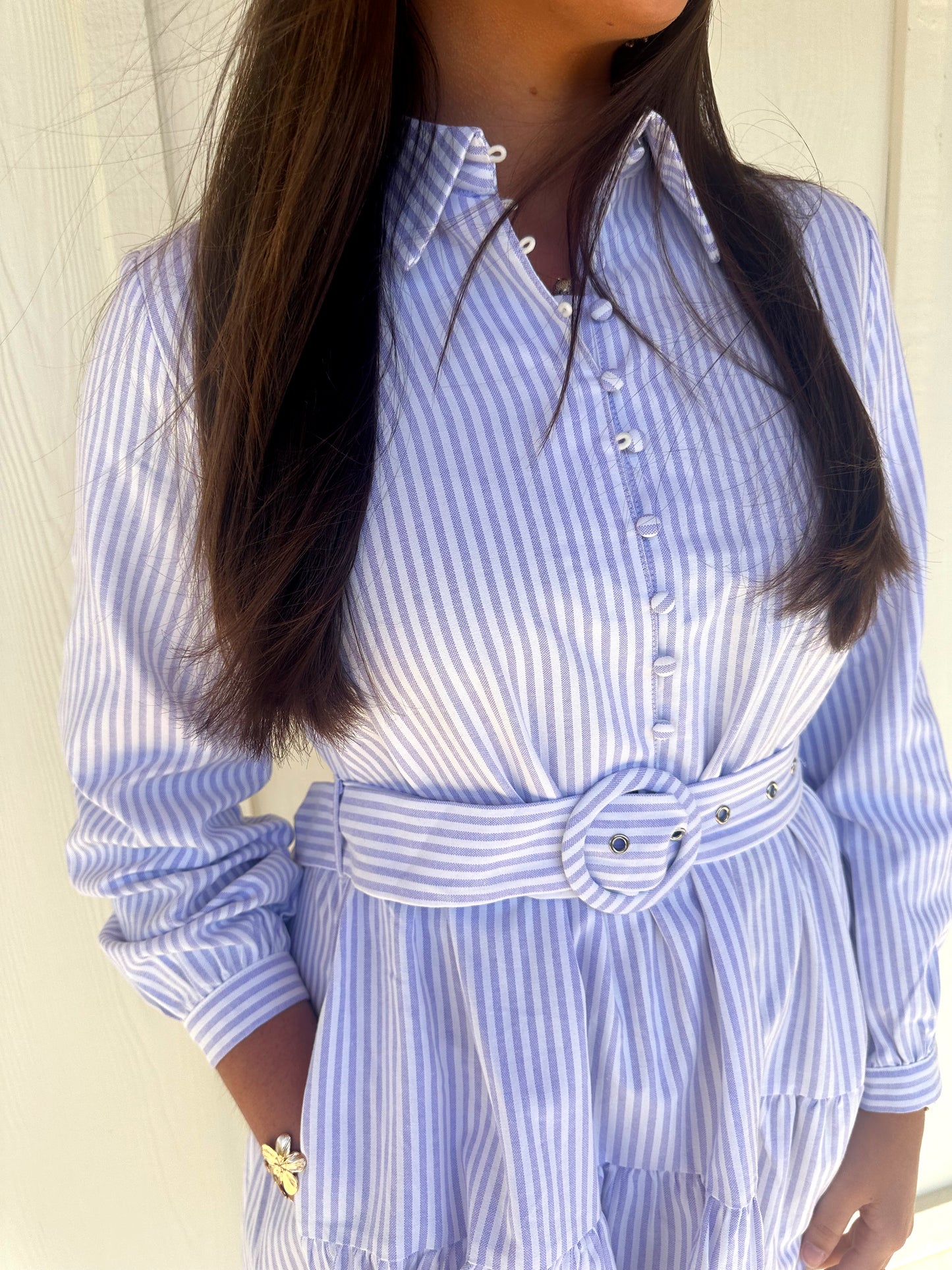 Lilac Belted Stripe Dress