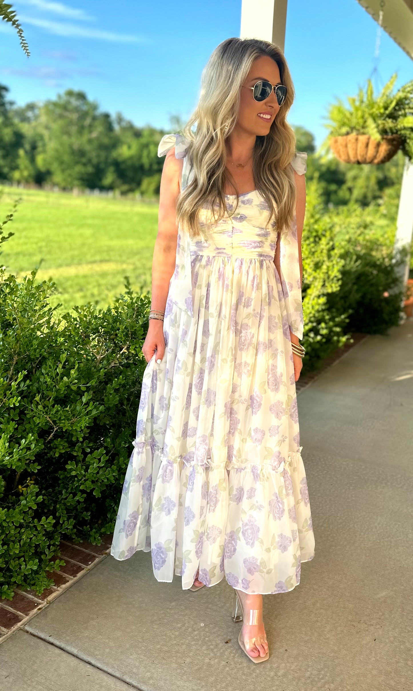 Lavender Ruched Tiered Midi