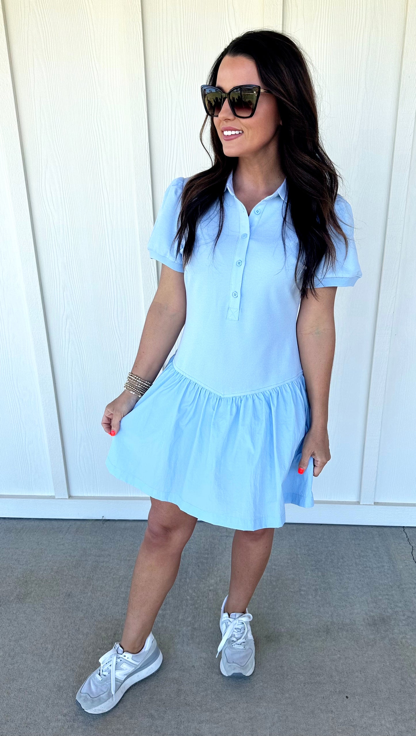 Sky Blue Poly Shirt Dress