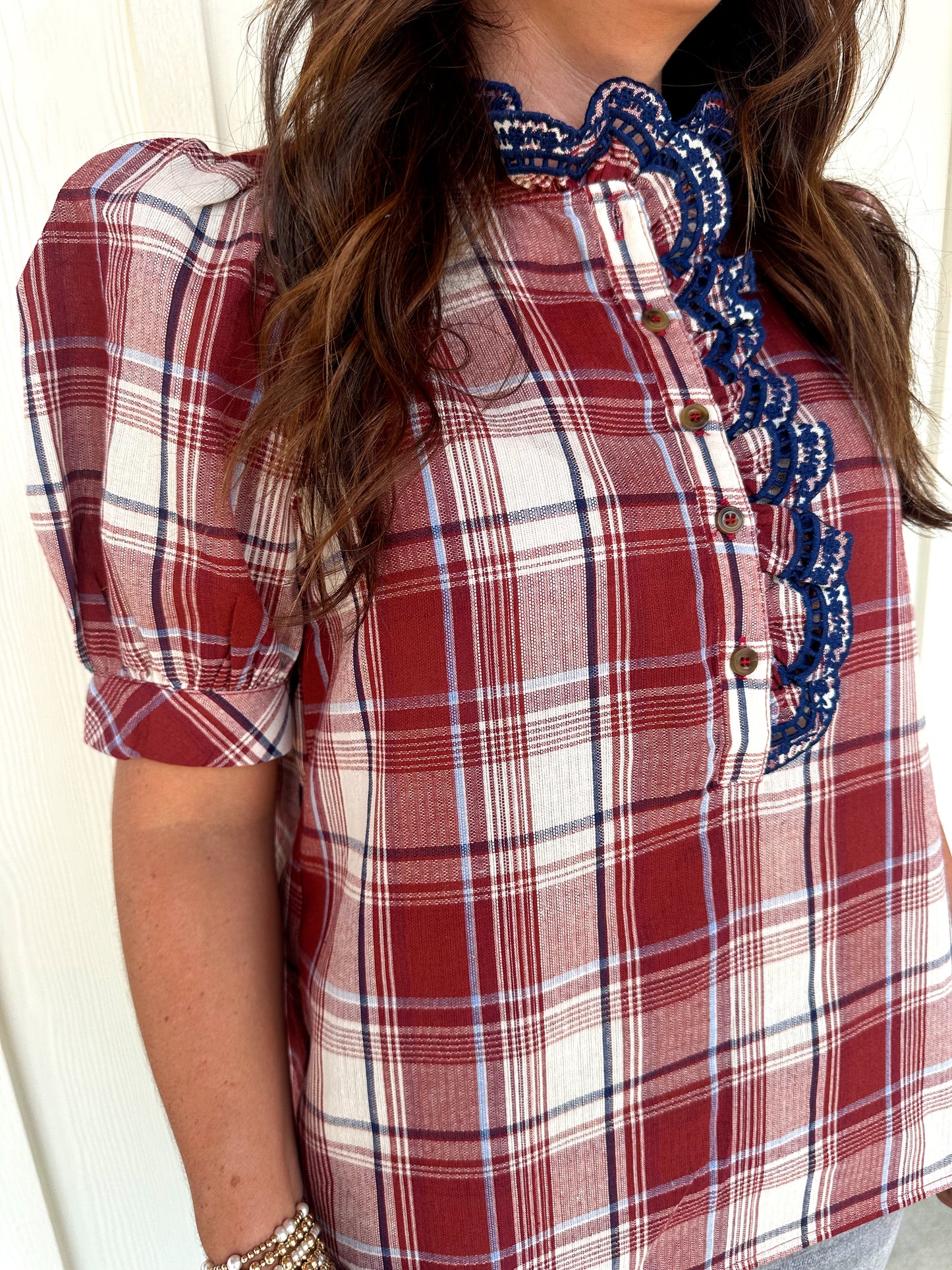 Plaid Ruffle Rust Top