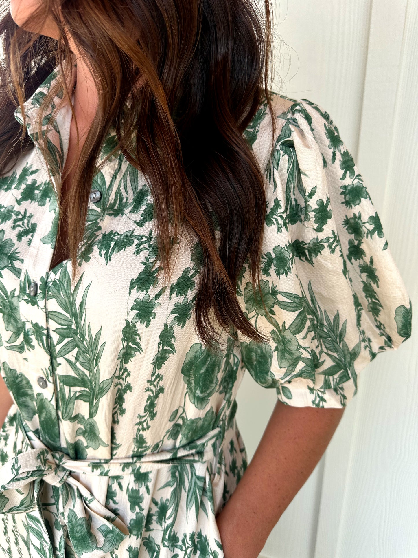 Green Floral Print Midi