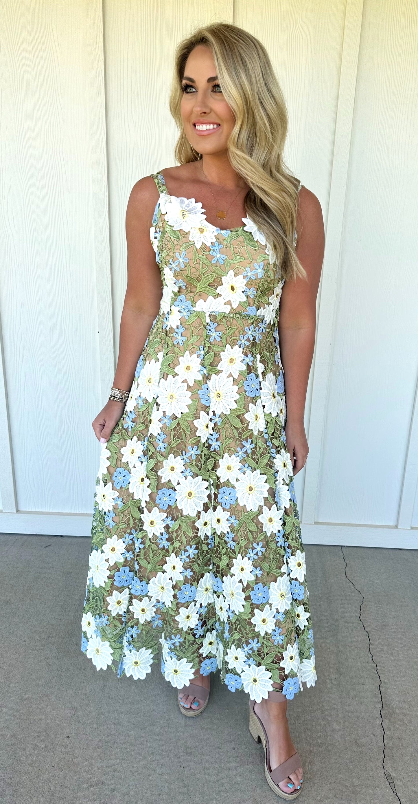 Green Floral Lace A-Line Dress PRE-ORDER ETA 4/30