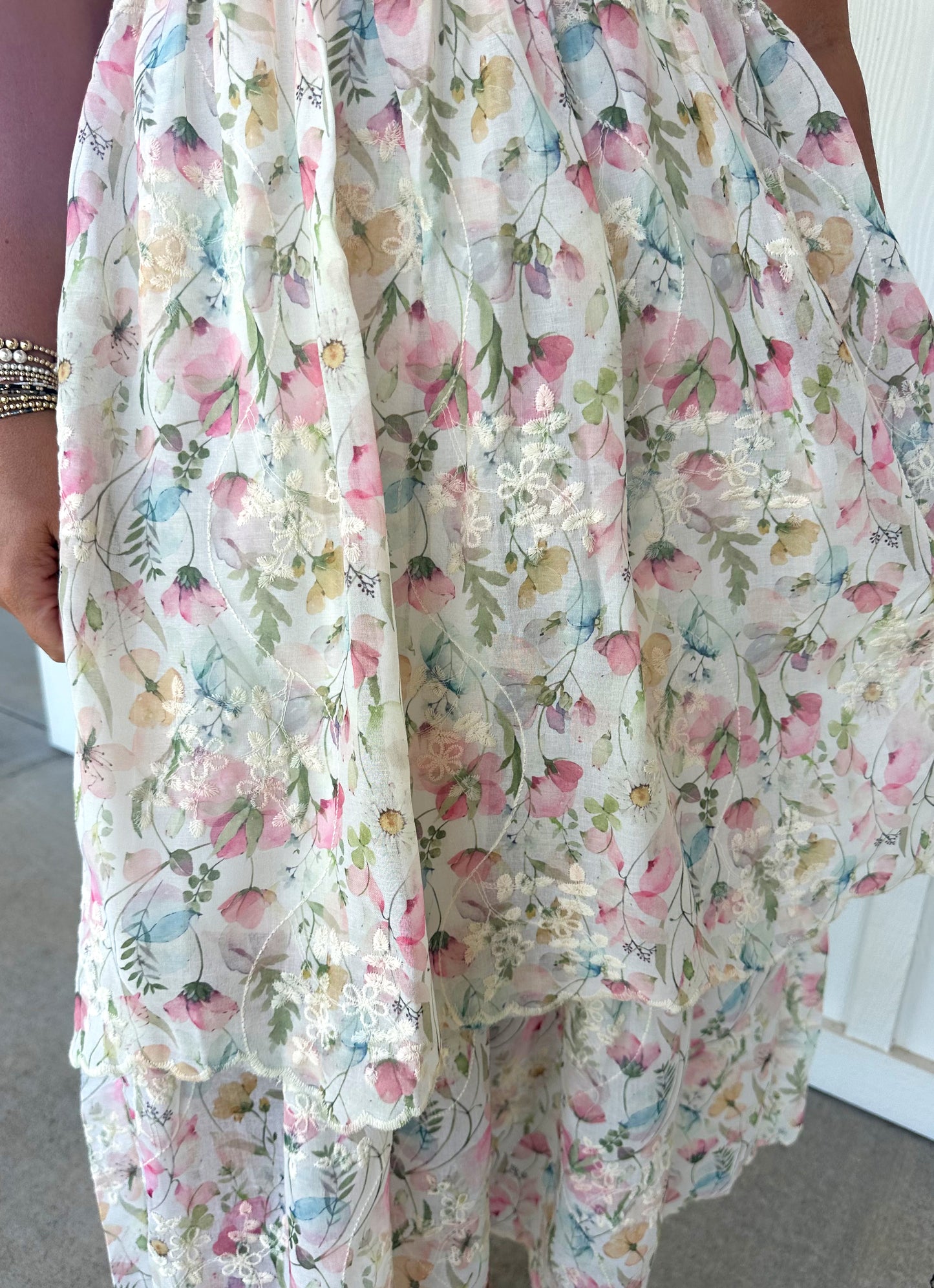 White/Pink Chiffon Lace Tie Dress