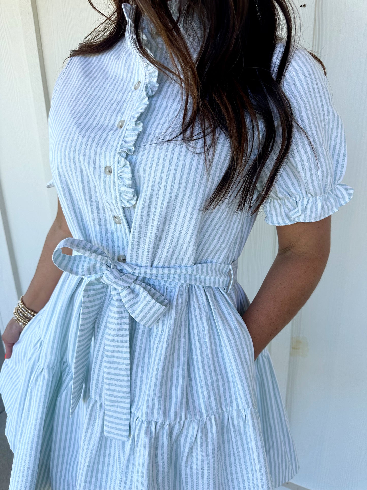 Light Sage/ Pink Ruffled Neck Mini