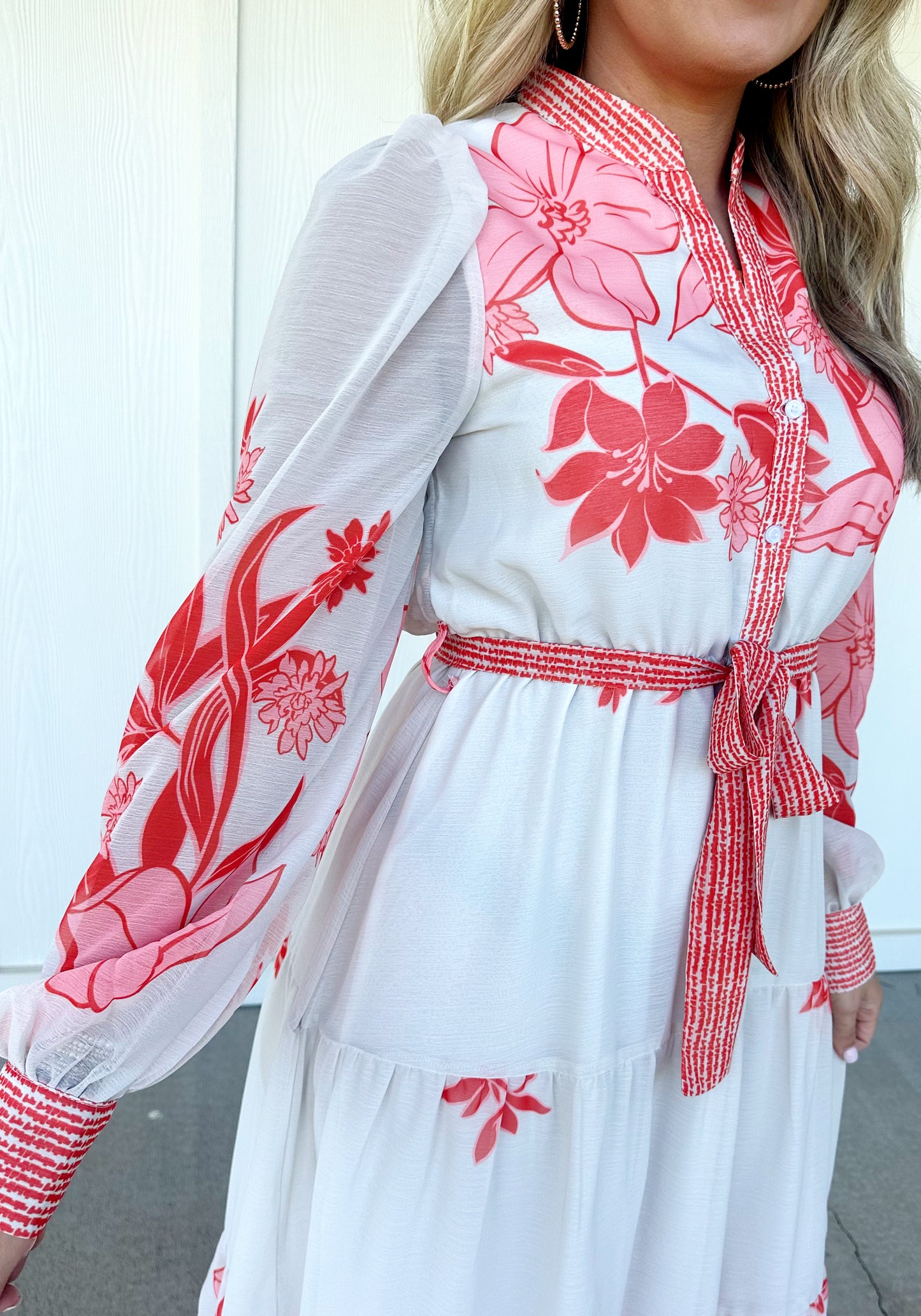 Coral/Ivory Floral Print Dress