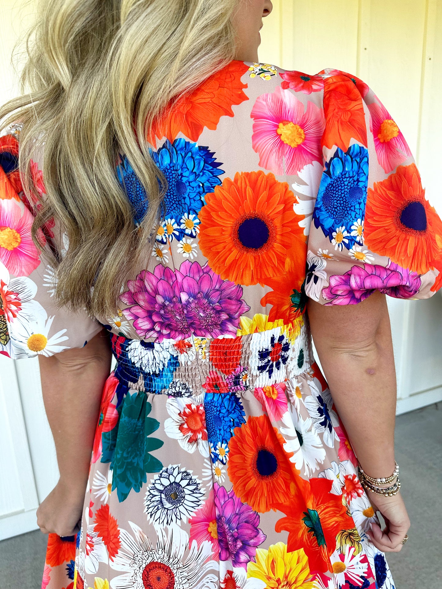 Multi Floral Print V-Neck Dress