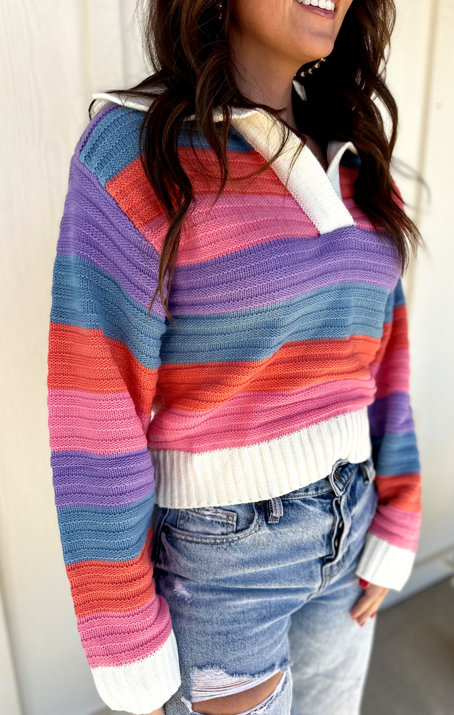 Bright Striped Collared Sweater