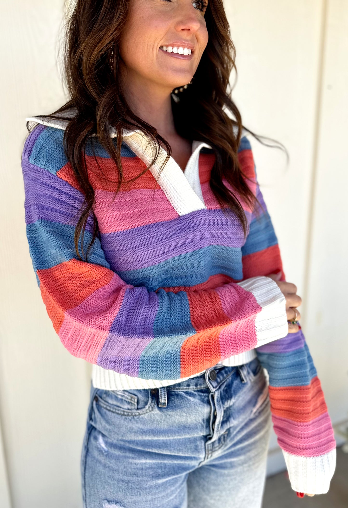 Bright Striped Collared Sweater