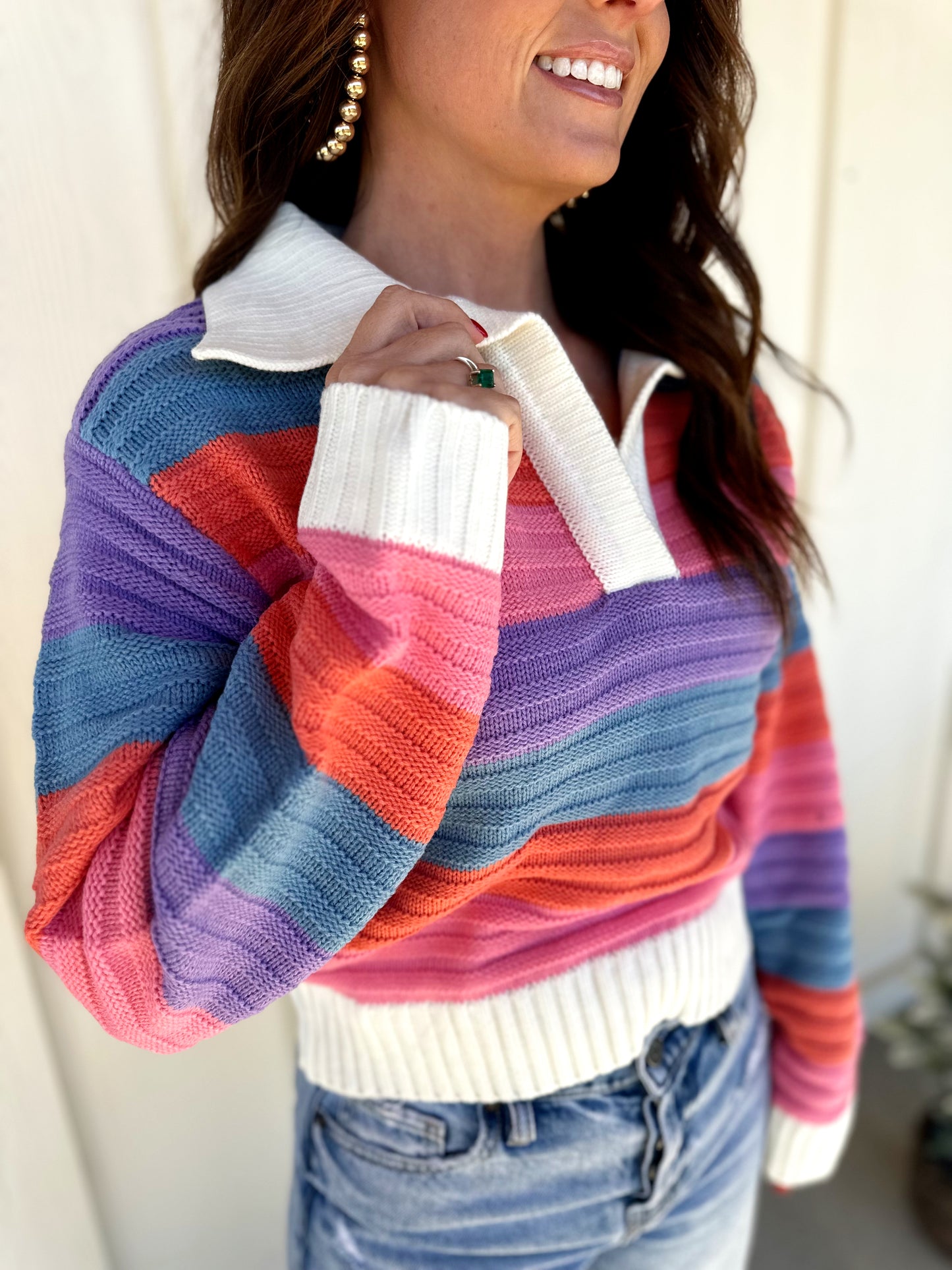 Bright Striped Collared Sweater