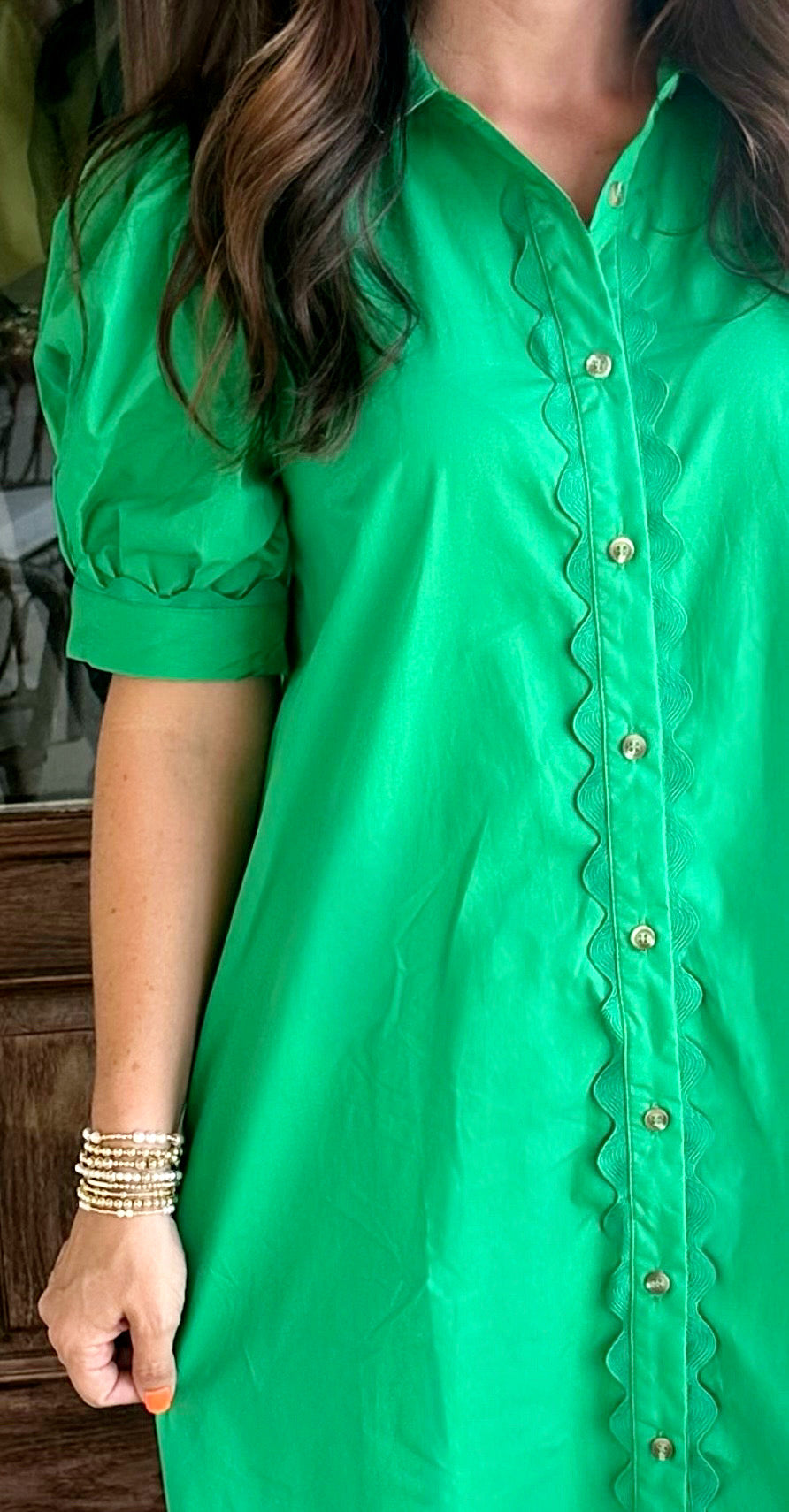 Kelly Green Solid Button-Up Dress