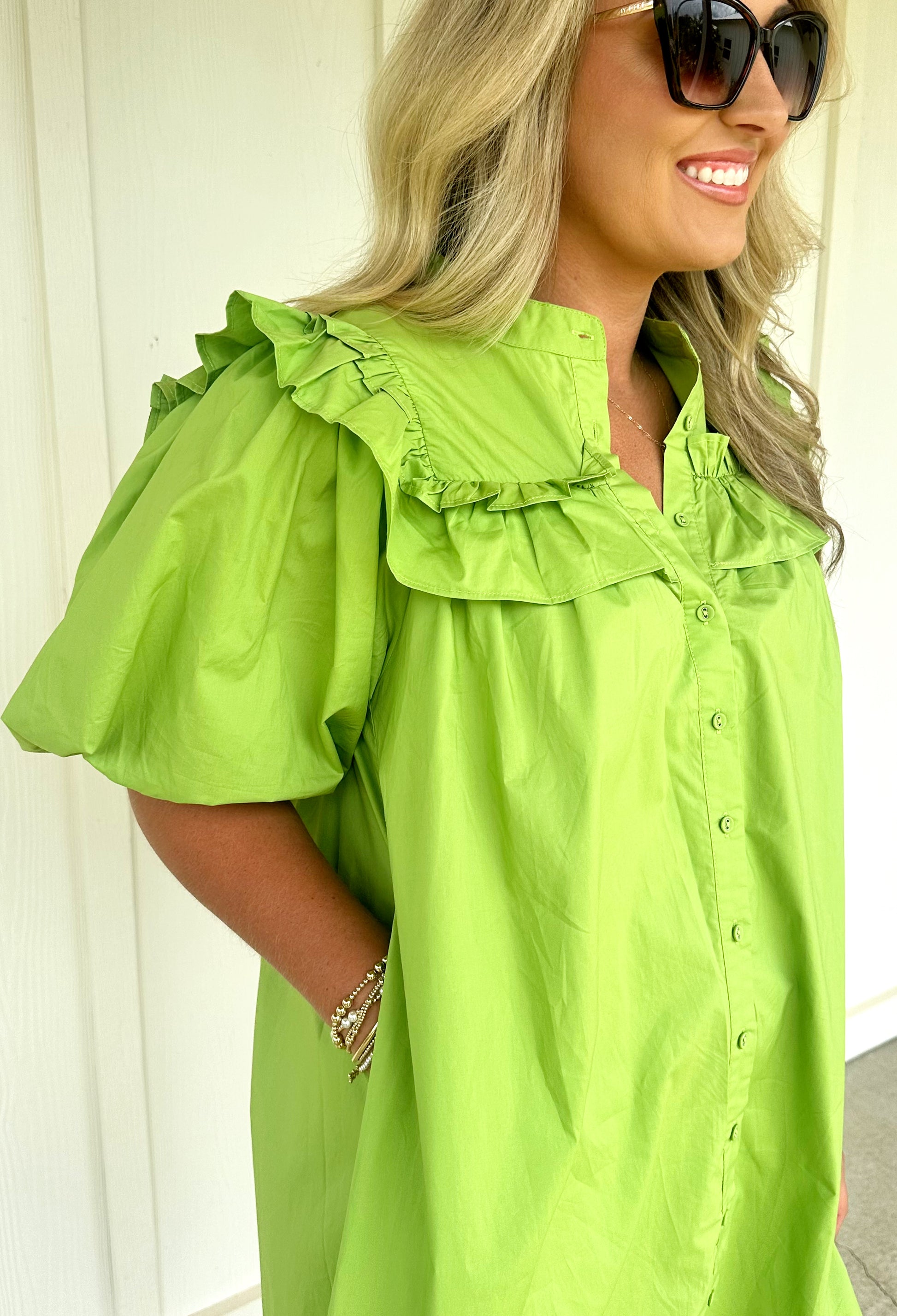 Olive Puff Sleeve Mini Dress M Olive Puff Sleeve Mini Dress M