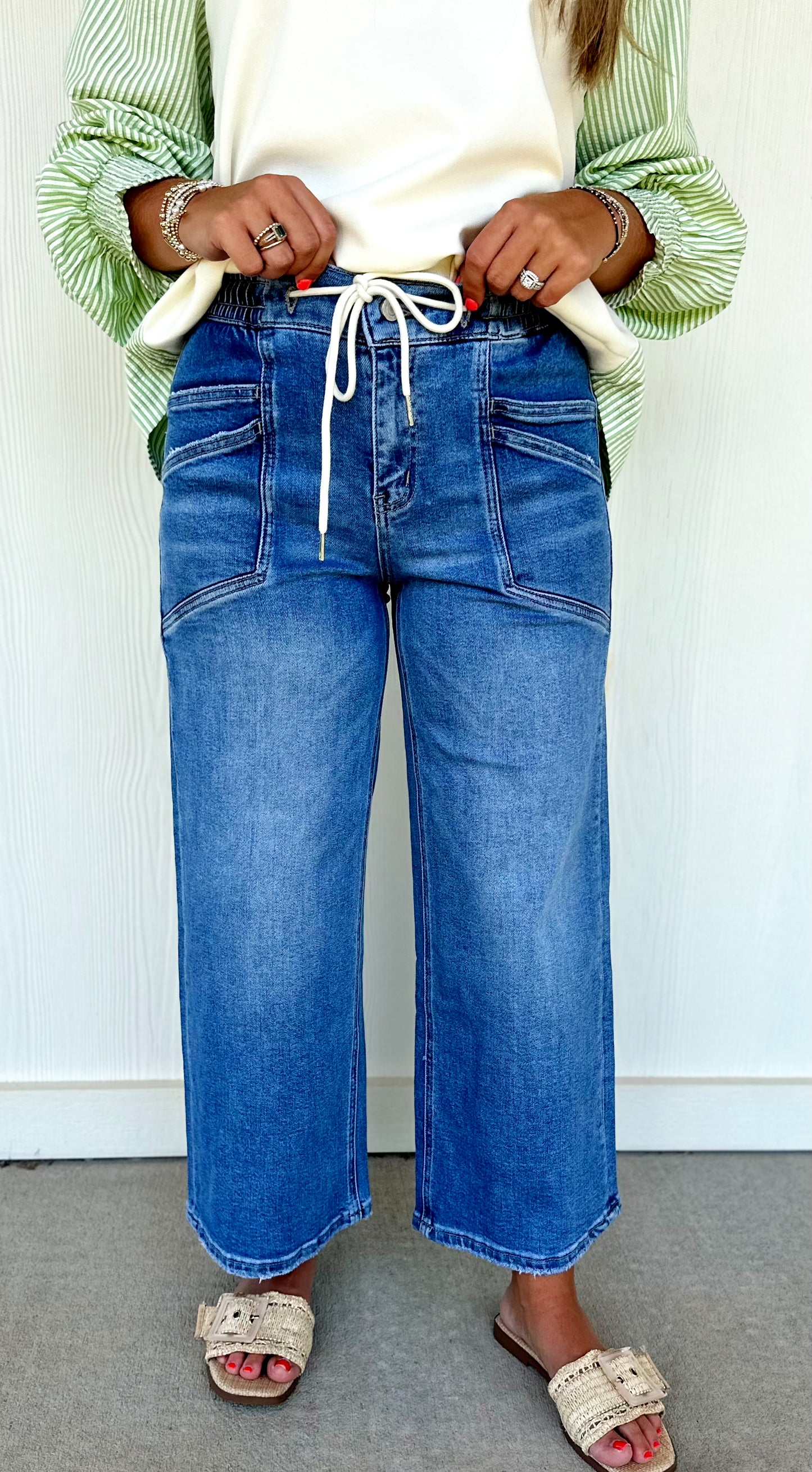 High Rise Drawstring Wide