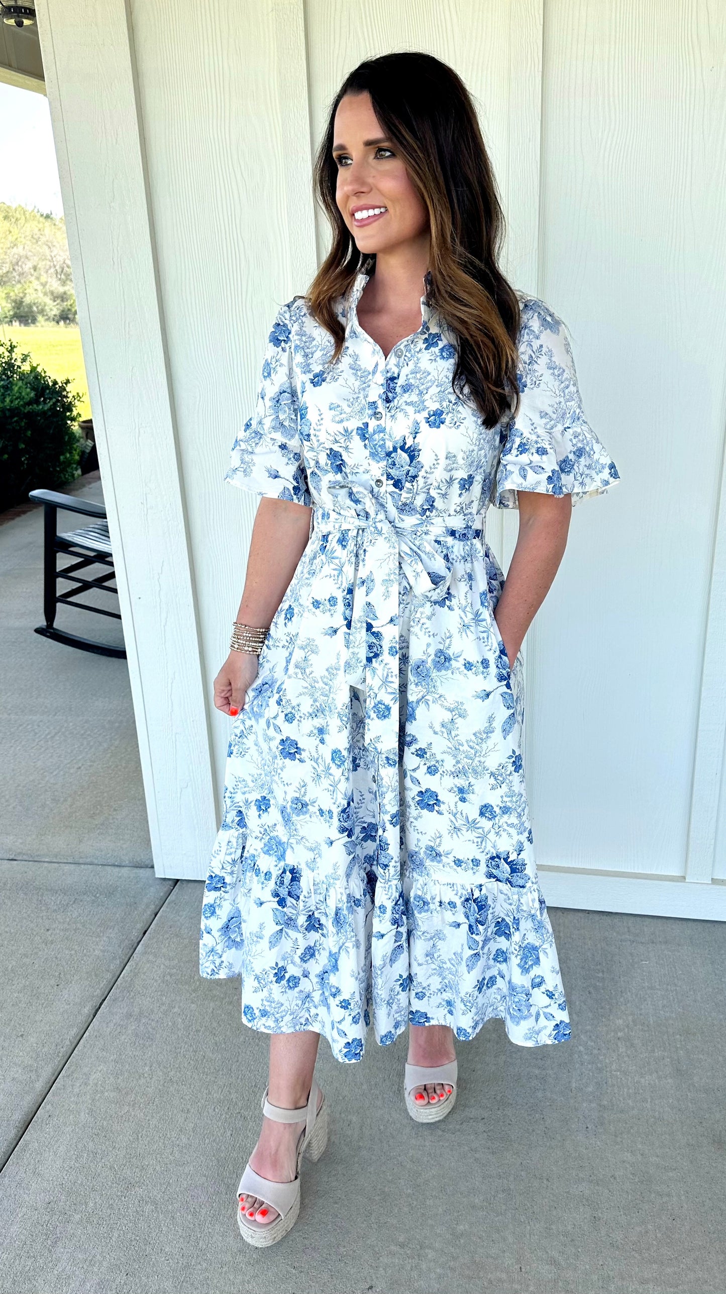 Blue Bell Sleeve Midi Dress