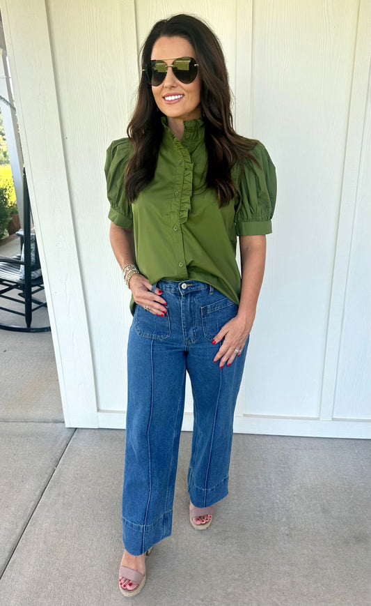 Solid Olive Ruffle Top