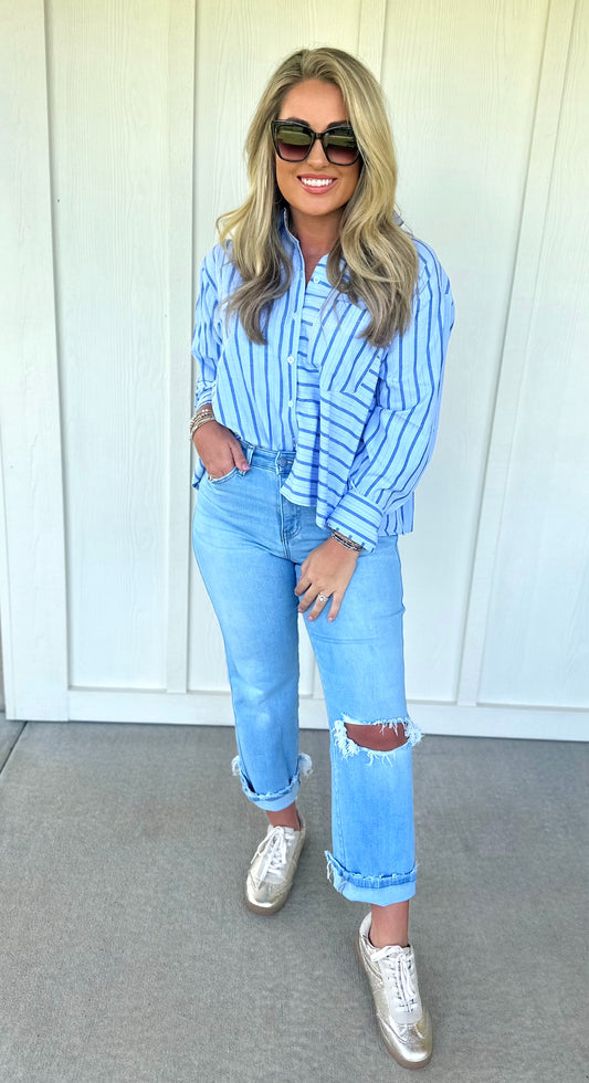 Sky Blue Stripe Top