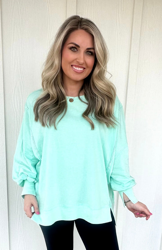 Mint Oversized Seam Detail Top