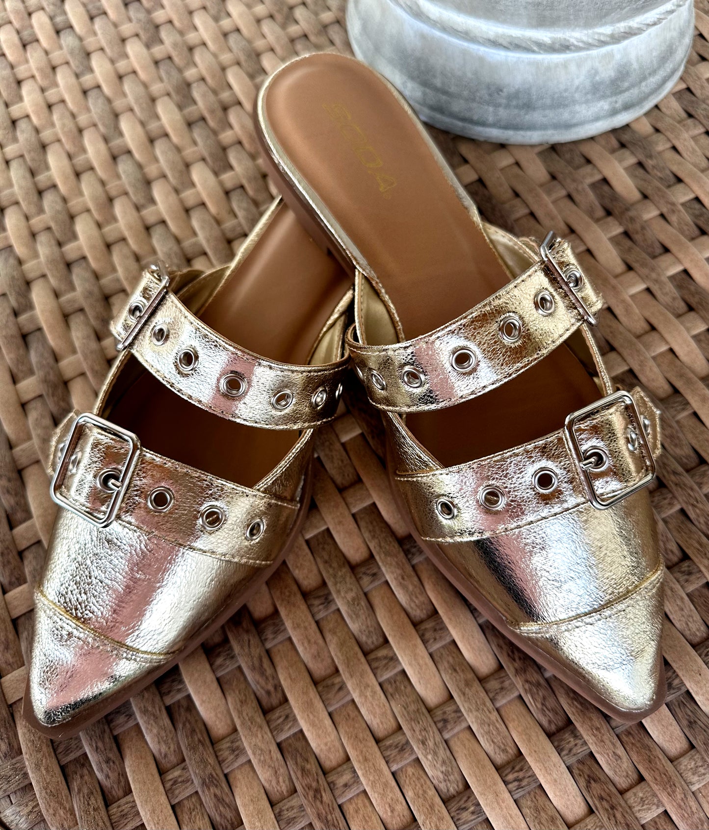 Gold Buckle Mule