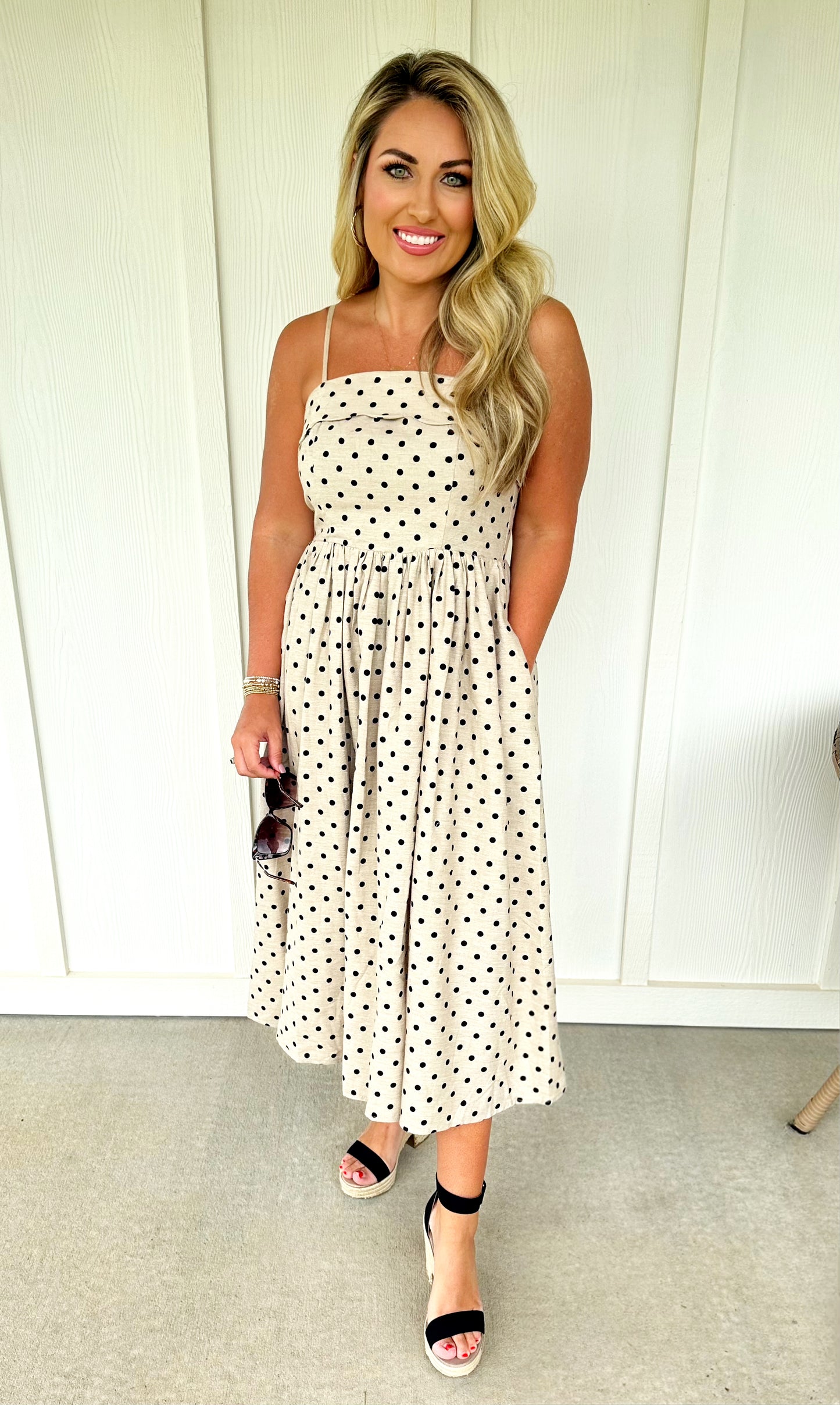 Taupe Black Polka Dot Midi