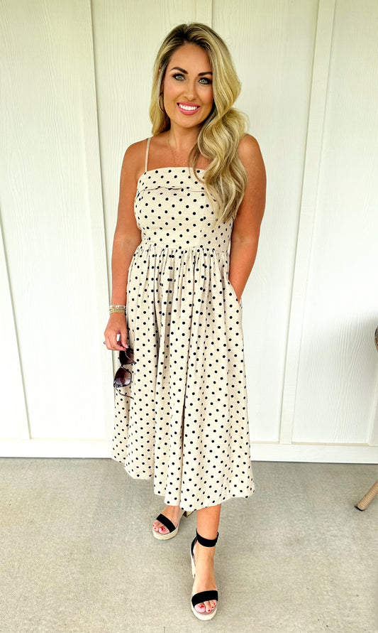 Taupe Black Polka Dot Midi