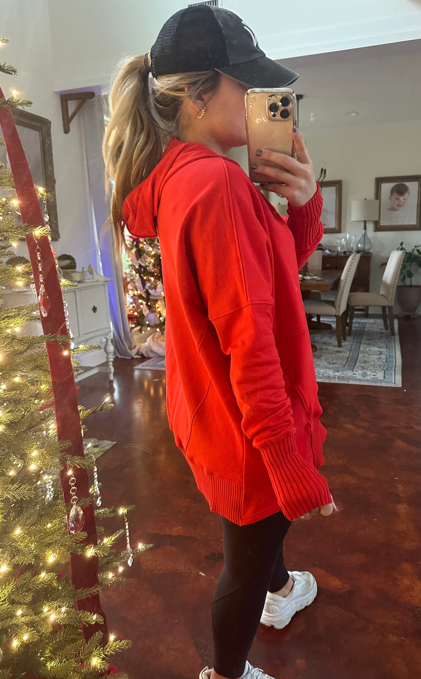 Red Button Hoodie Top