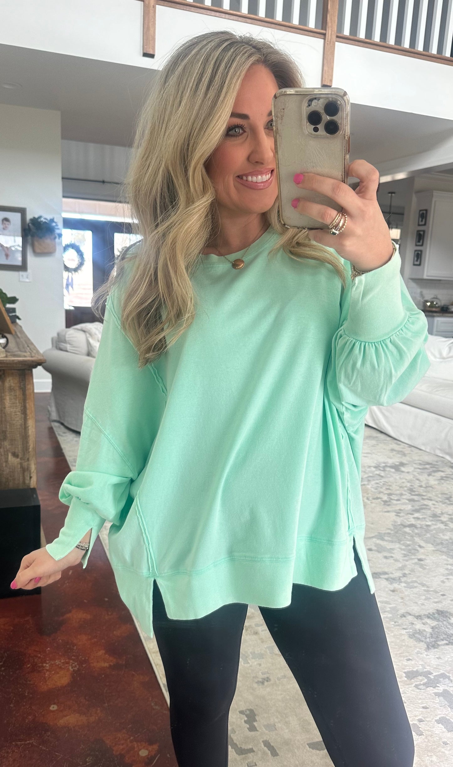 Mint Oversized Seam Detail Top