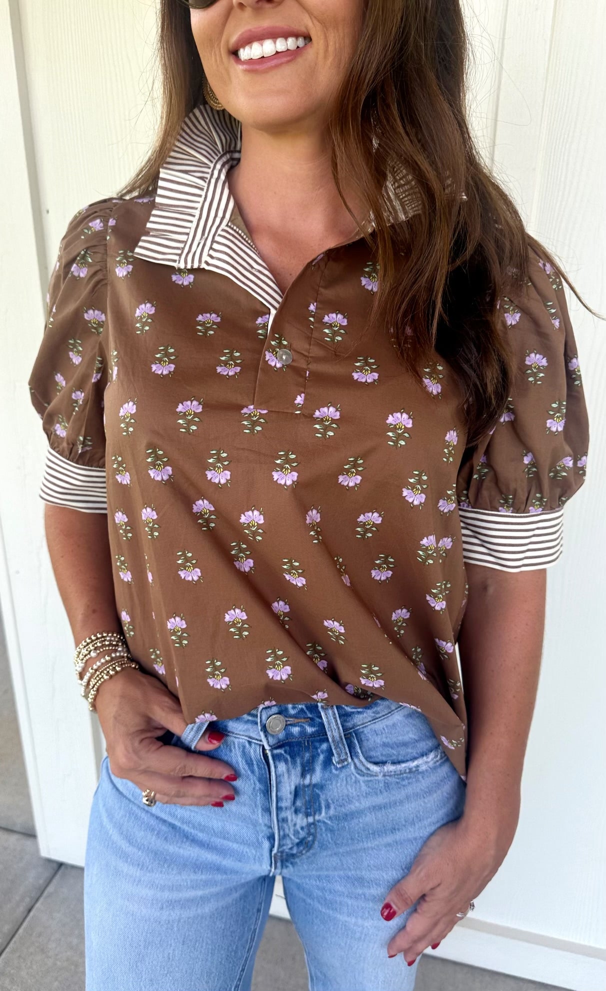 Brown Striped Flower Top