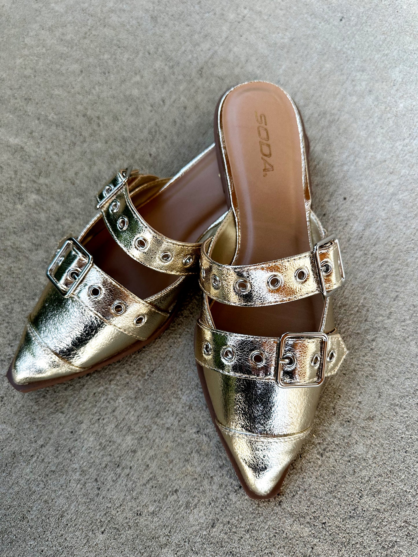 Gold Buckle Mule