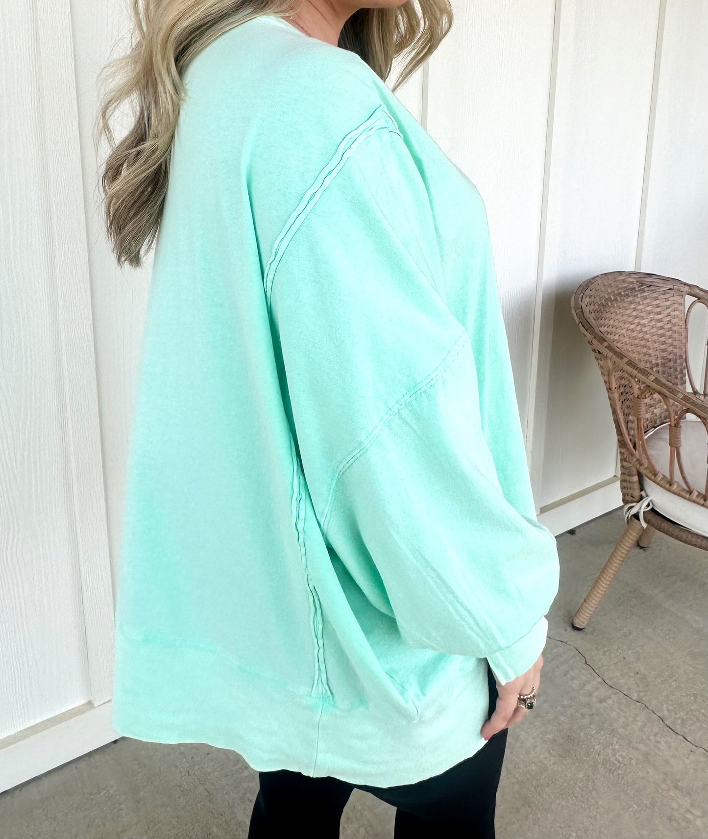 Mint Oversized Seam Detail Top