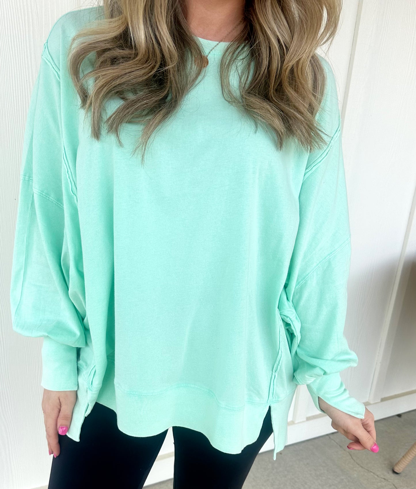 Mint Oversized Seam Detail Top