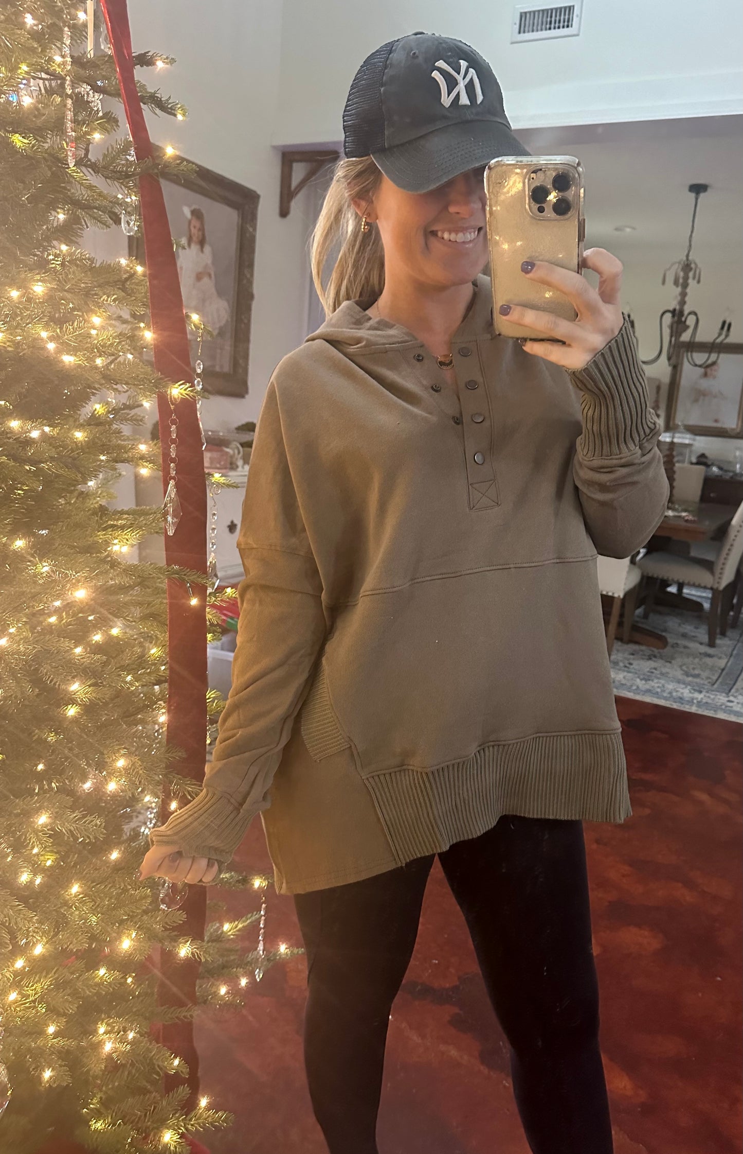 Mocha Button Hoodie Top