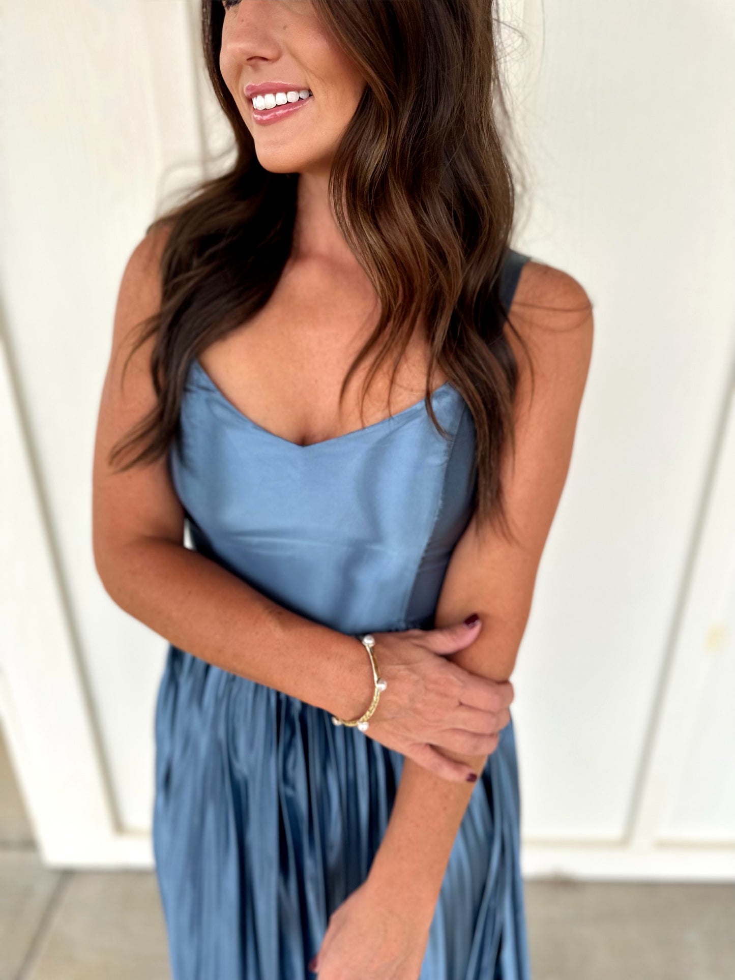 Teal Pleated Midi Dress