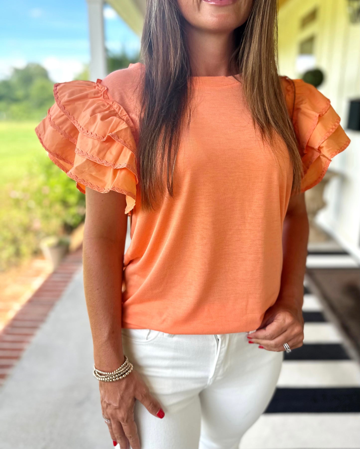 Apricot Ruffle Shoulder stop