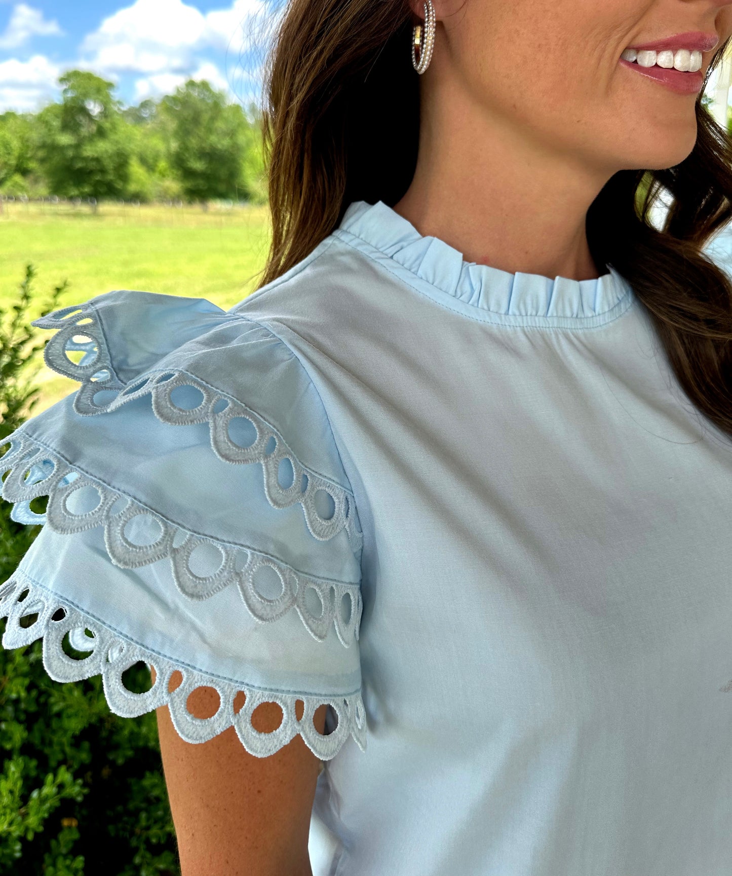 Sky Blue Ric Rac Cap Sleeve Top