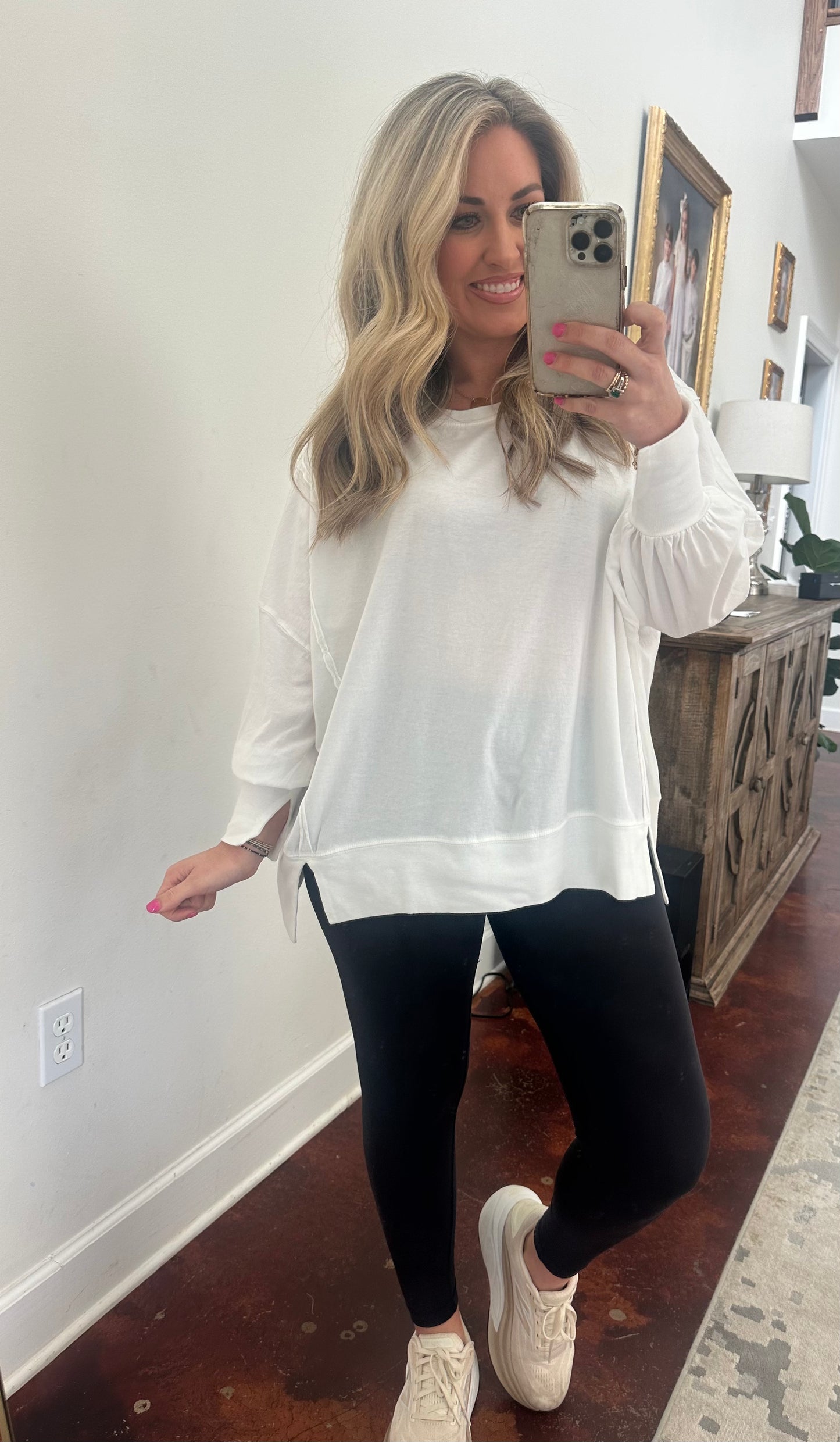White Oversized Seam Detail Top