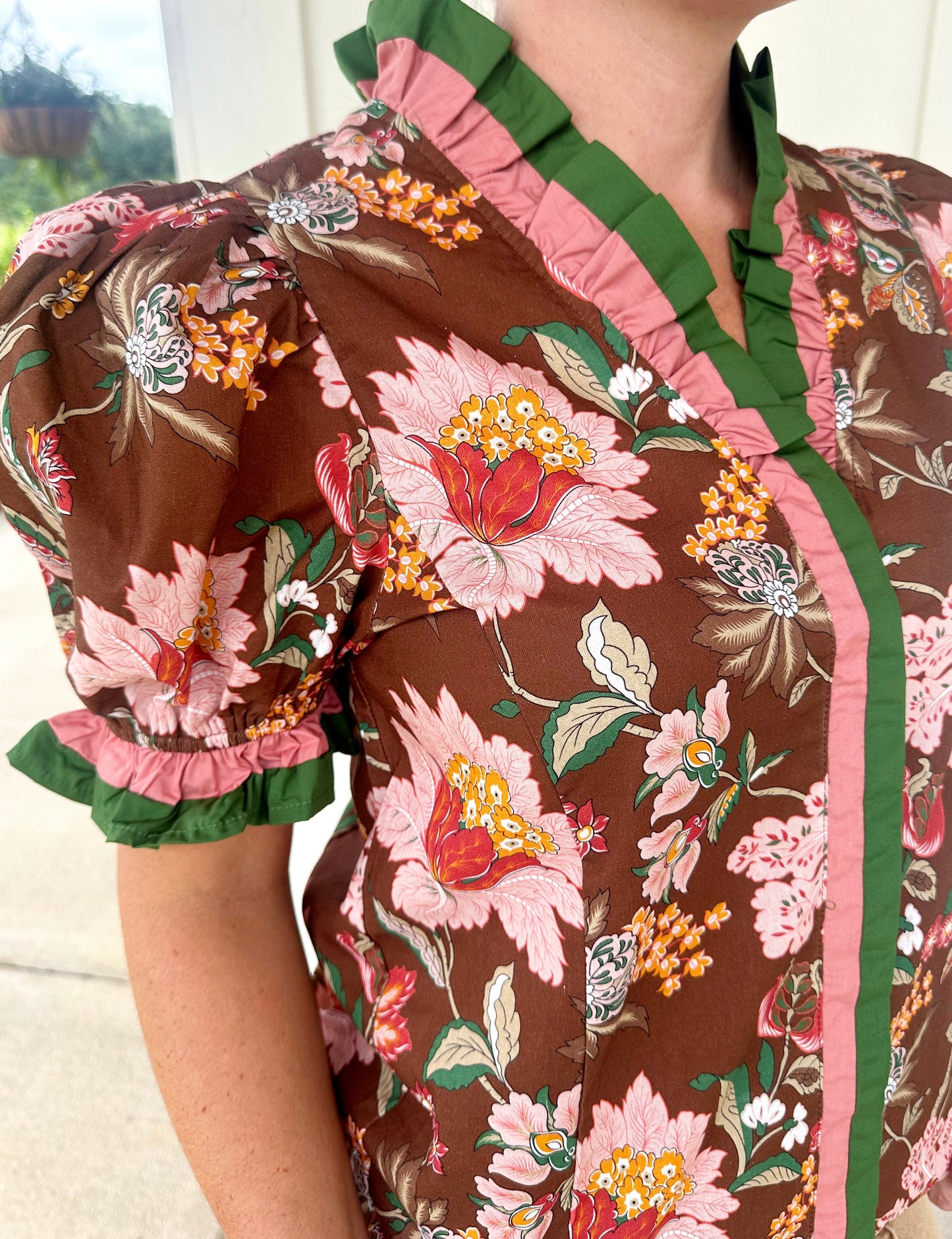 Brown Multicolor Floral Top