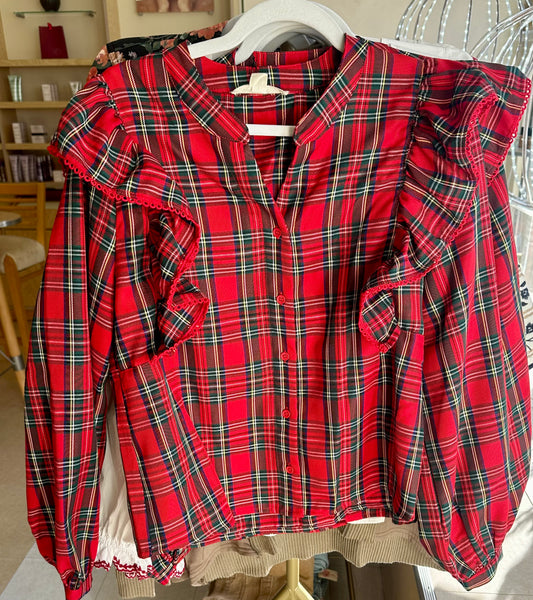 Plaid Ruffle Detail Top