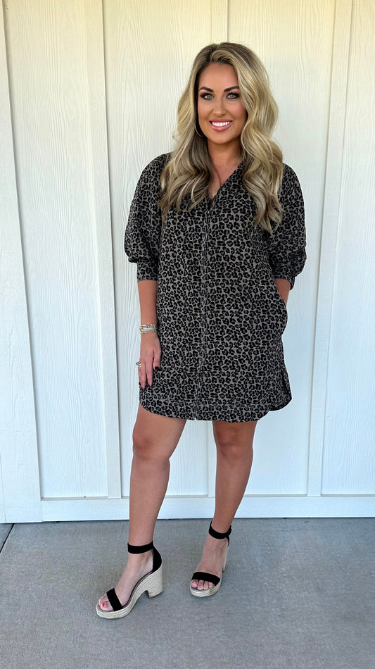 Leopard Front Zipper Dress