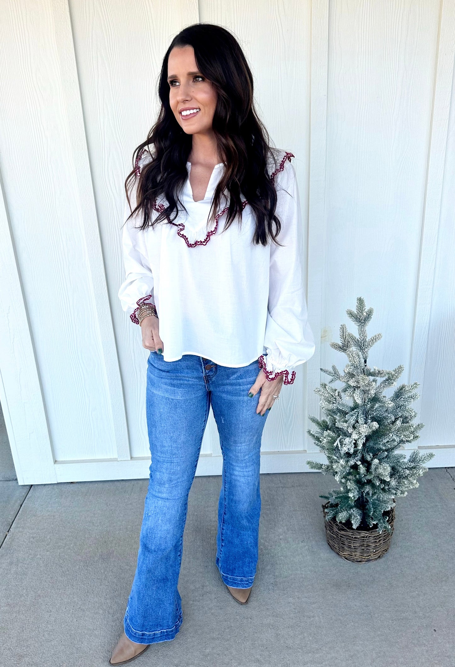 Burgundy Trim White Top
