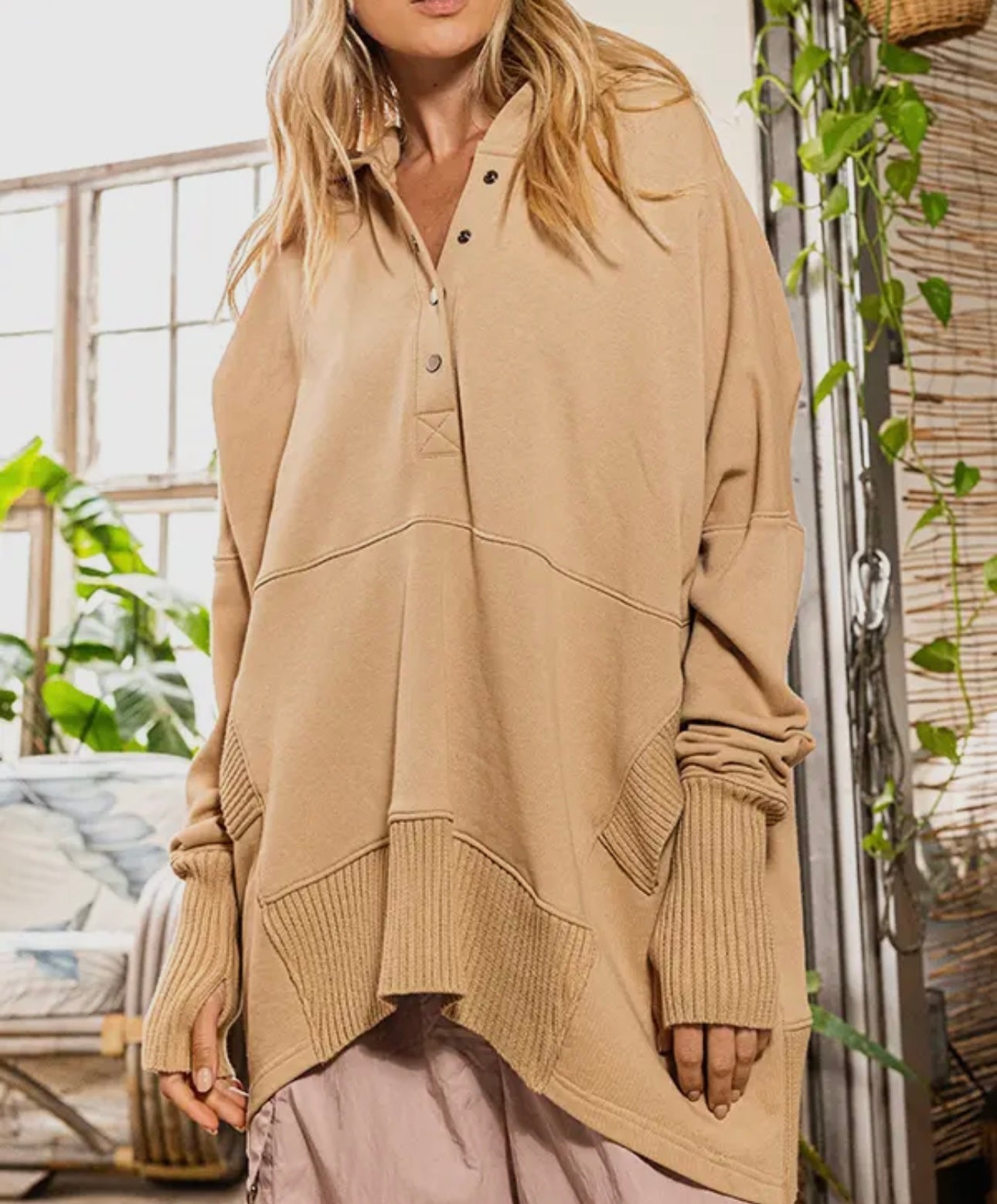 Red Button Hoodie Top