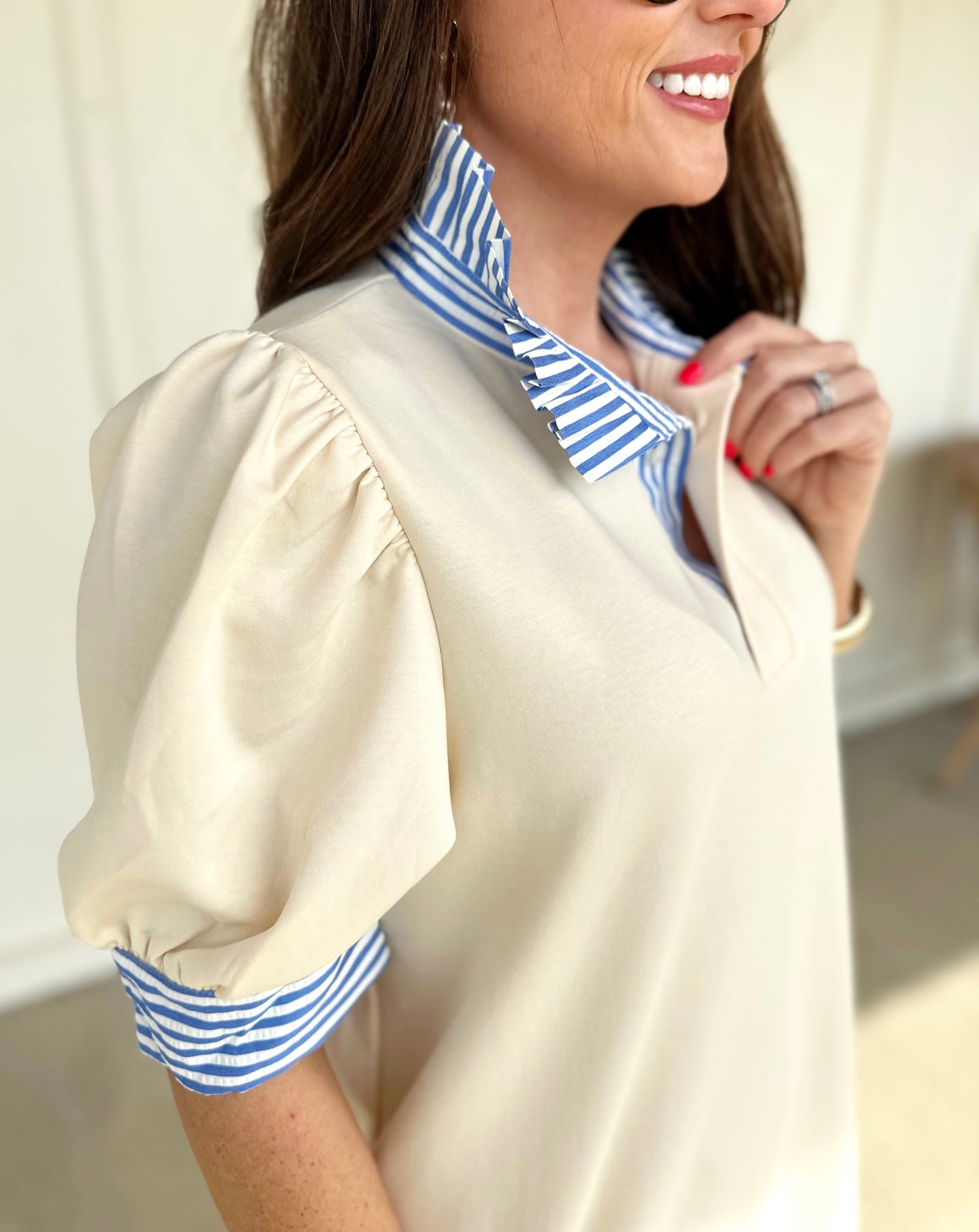 Cream/Blue Stripe Dress