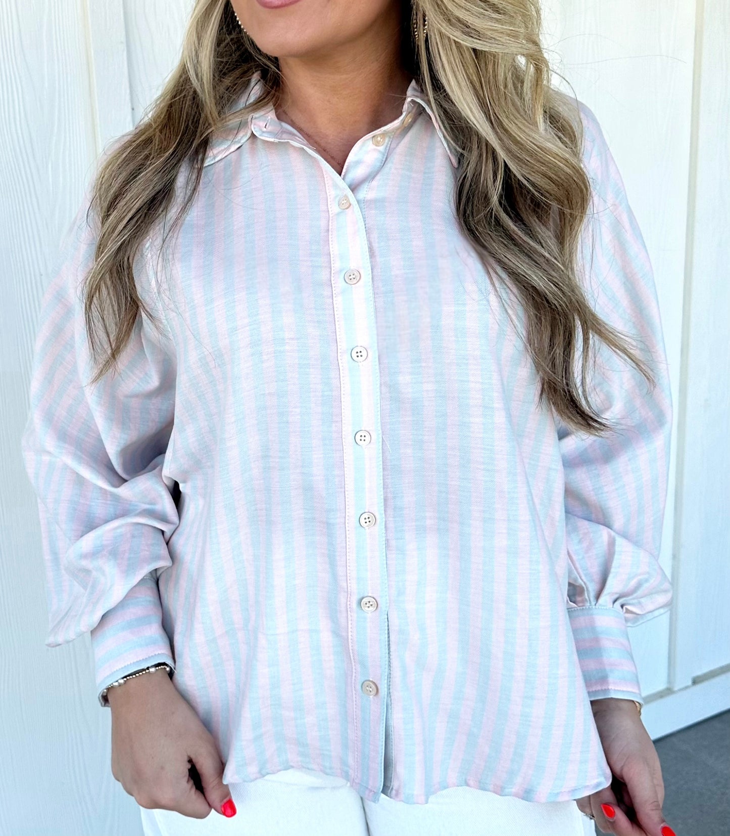 Pink Blue Stripe Top