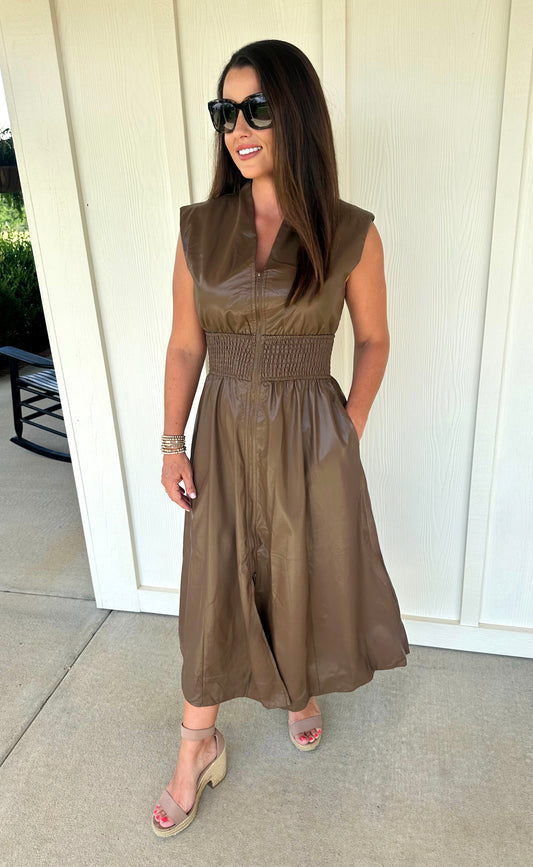 Mocha Mousse Leather Midi